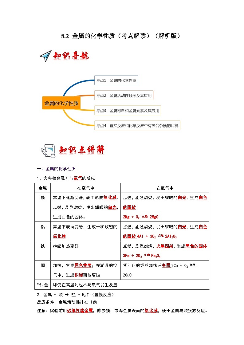 8.2 金属的化学性质(考点解读)(解析版)第1页