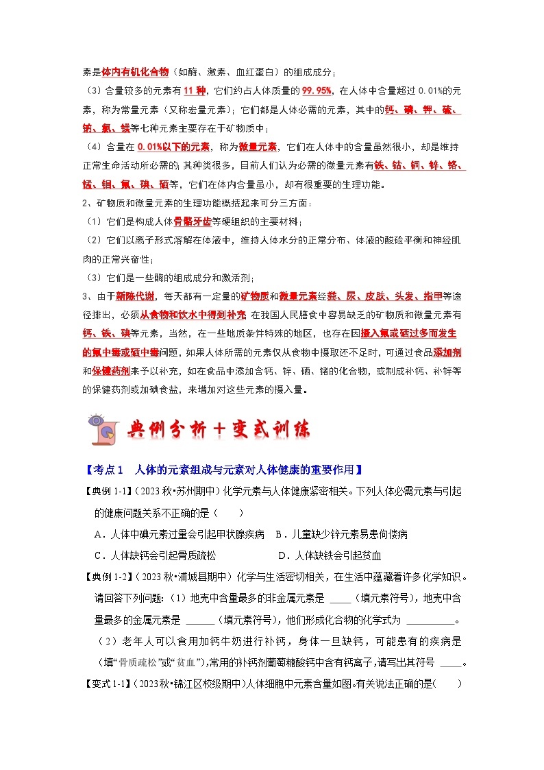 12.2 化学元素与人体健康（考点解读）-2023-2024学年九年级化学下册同步重难点解读和专题突破（人教版）03