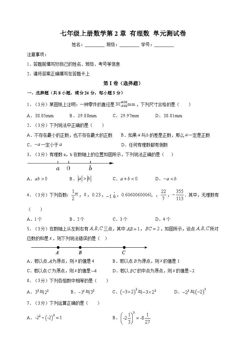 苏科版七年级上学期数学第2章《有理数》测试卷(含答案解析)01