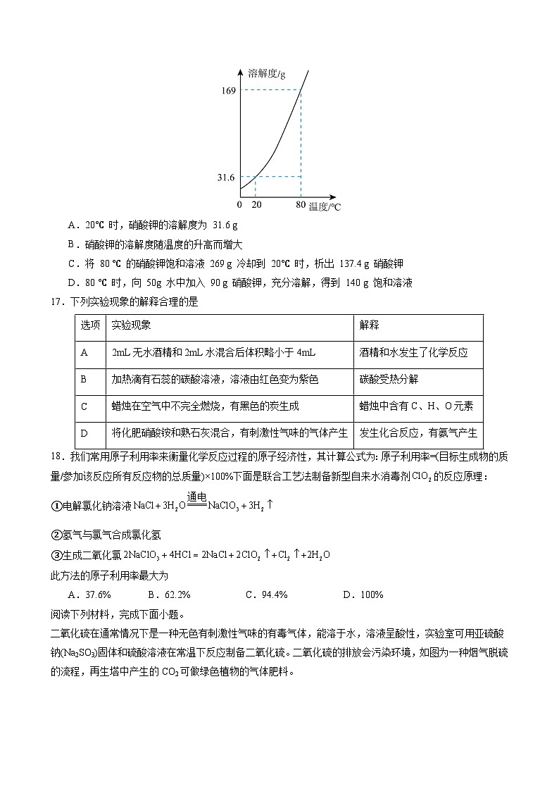2024年初三中考第一次模拟考试试题:化学(扬州卷)(考试版A4)03