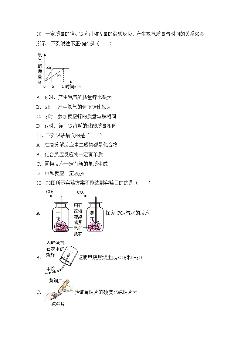 2024年中考化学一轮复习鲁教版第九单元+金属+练习题(原卷+答案版)03