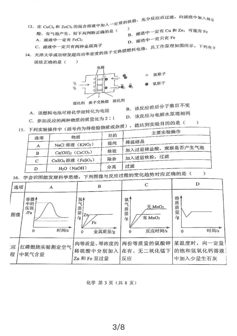 重庆市西南大学附属中学2023-2024学年九年级下学期开学考试测化学试卷03
