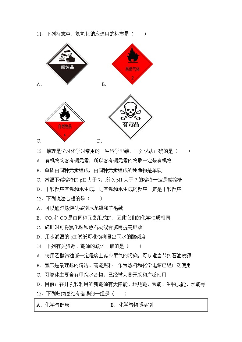 2023-2024学年科粤版(2012)化学九年级下册第九章+现代生活与化学+跟踪练习(原卷+答案版)第3页