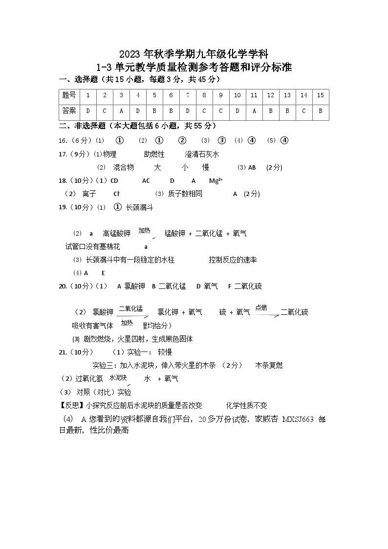 广东省惠州市博罗县2023-2024学年九年级上学期第一次月考化学试题(2)01