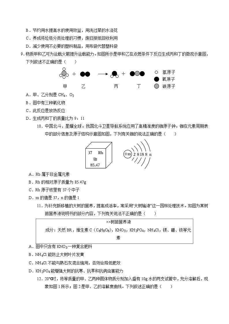 2024年初三中考第一次模拟考试试题:化学(河南卷)(考试版A4)02