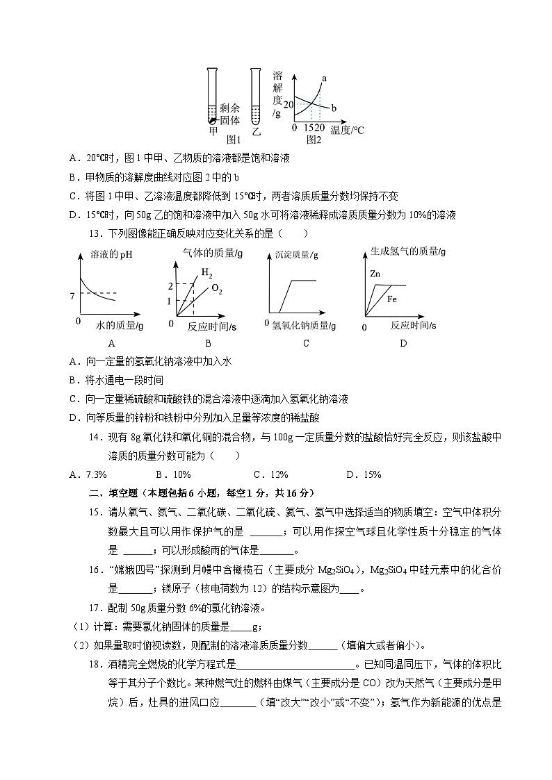 2024年初三中考第一次模拟考试试题:化学(河南卷)(考试版A4)03