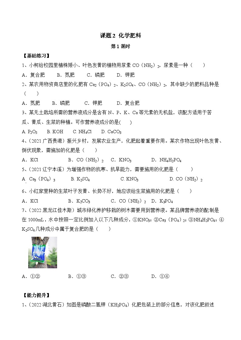 《化学肥料》第1课时分层作业(原卷版)第1页