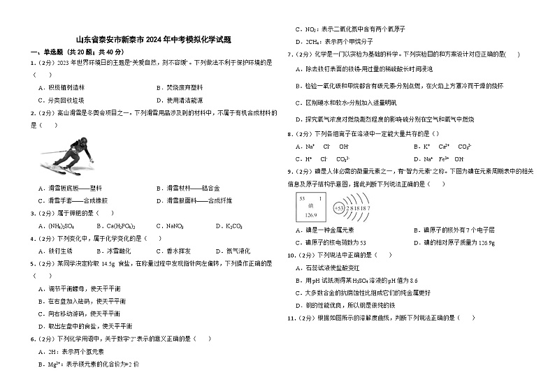 2024年山东省泰安市新泰市中考模拟化学试题第1页
