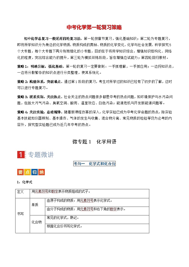 微专题1 化学用语-备战2024年中考化学一轮复习考点(人教版)(解析版)第1页