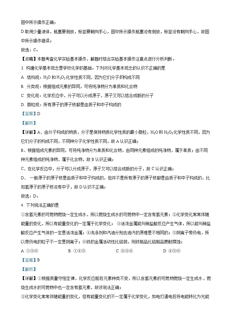 山东省菏泽市郓城县第一中学2023-2024学年九年级下学期开学考试化学试题（原卷版+解析版）02