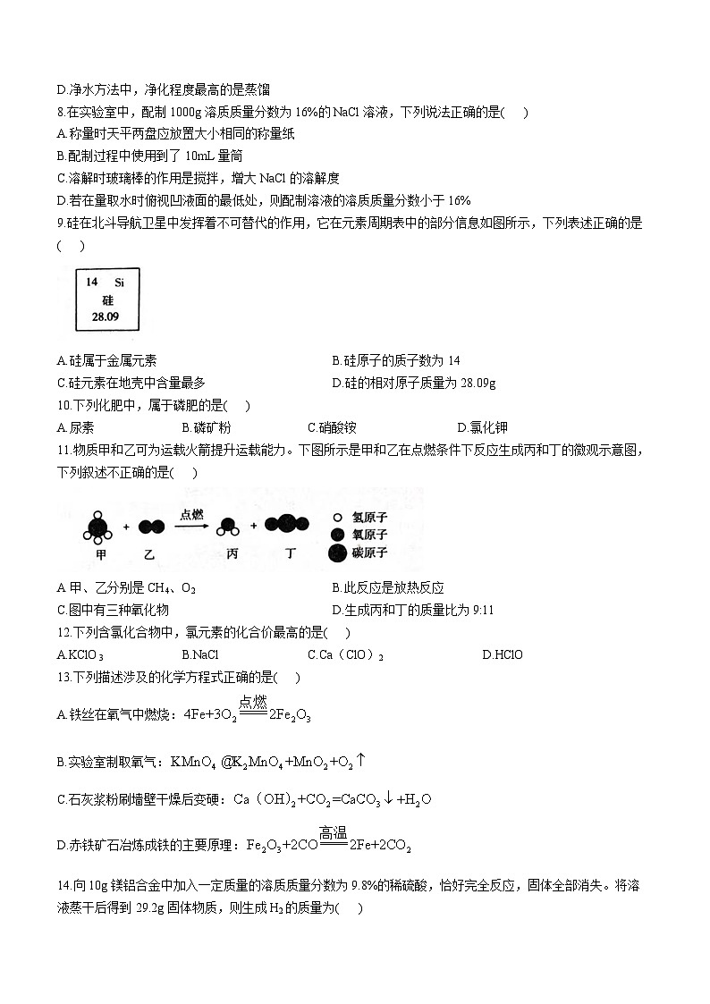 2024年河南省周口市郸城县一模化学试题第2页