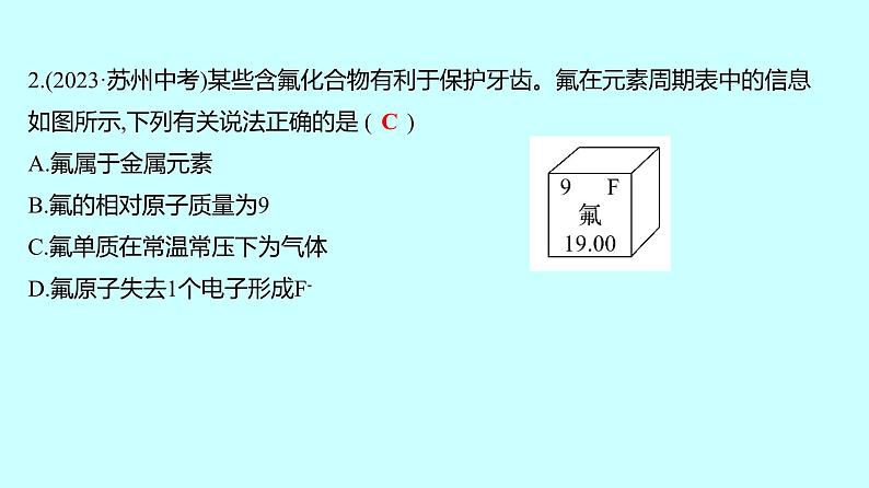 2024贵州中考复习 人教版化学 专项突破8 微粒结构示意图和元素周期表的表格信息 课件第3页