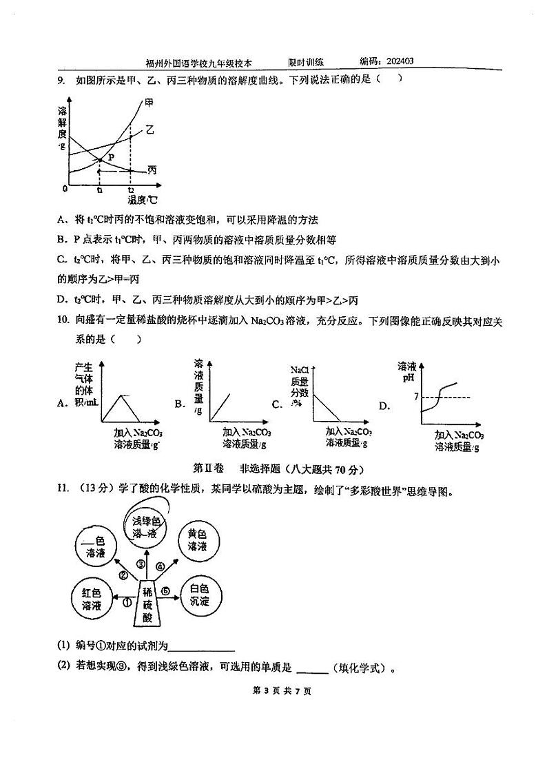 福建省福州外国语学校2023-2024学年九年级下学期3月化学月考试卷第3页