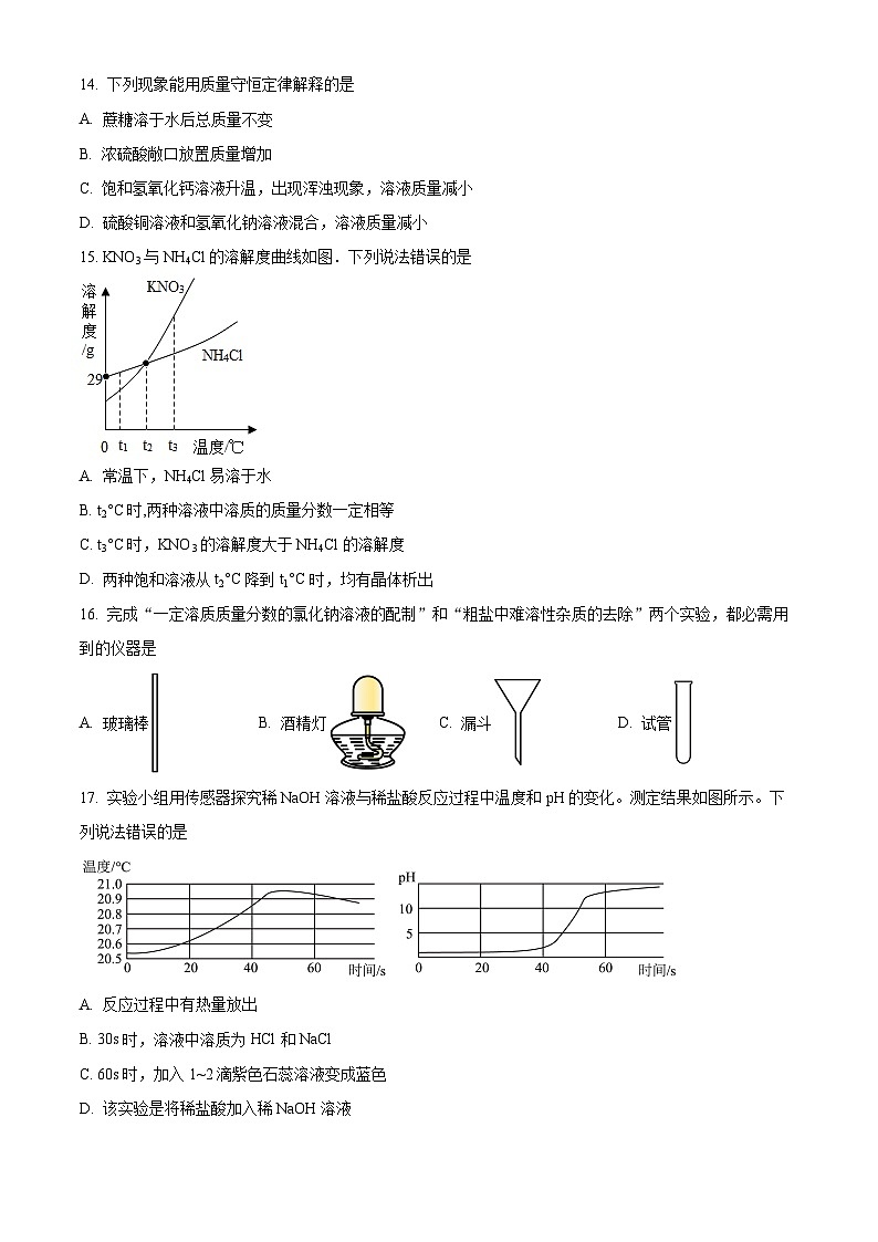 精品解析:江苏省扬州市江都区邵樊片2023-2024学年九年级下学期第一次月考化学试卷(原卷版)第3页