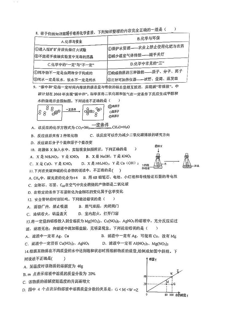四川省成都市武侯区成都市棕北中学2023-2024学年九年级下学期3月月考化学试题02