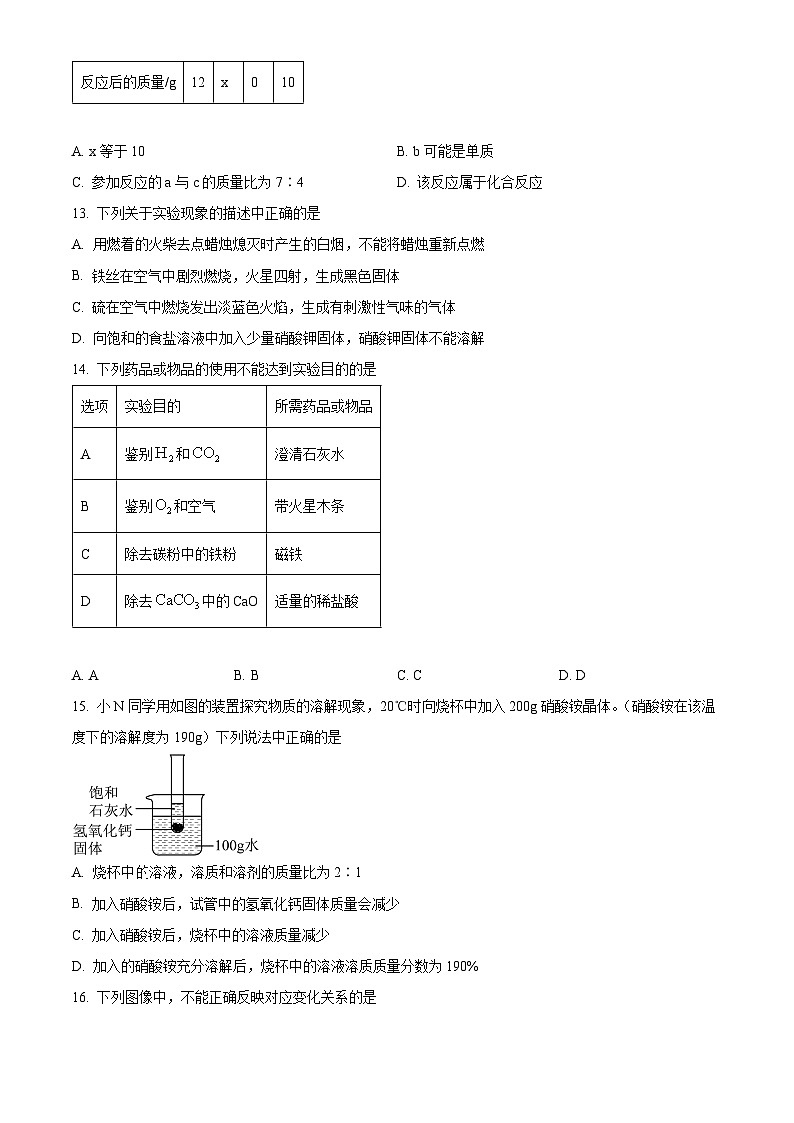 精品解析:重庆市长寿实验中学、双龙中学校2023-2024学年九年级下学期第一次联考化学试题(原卷版)第3页