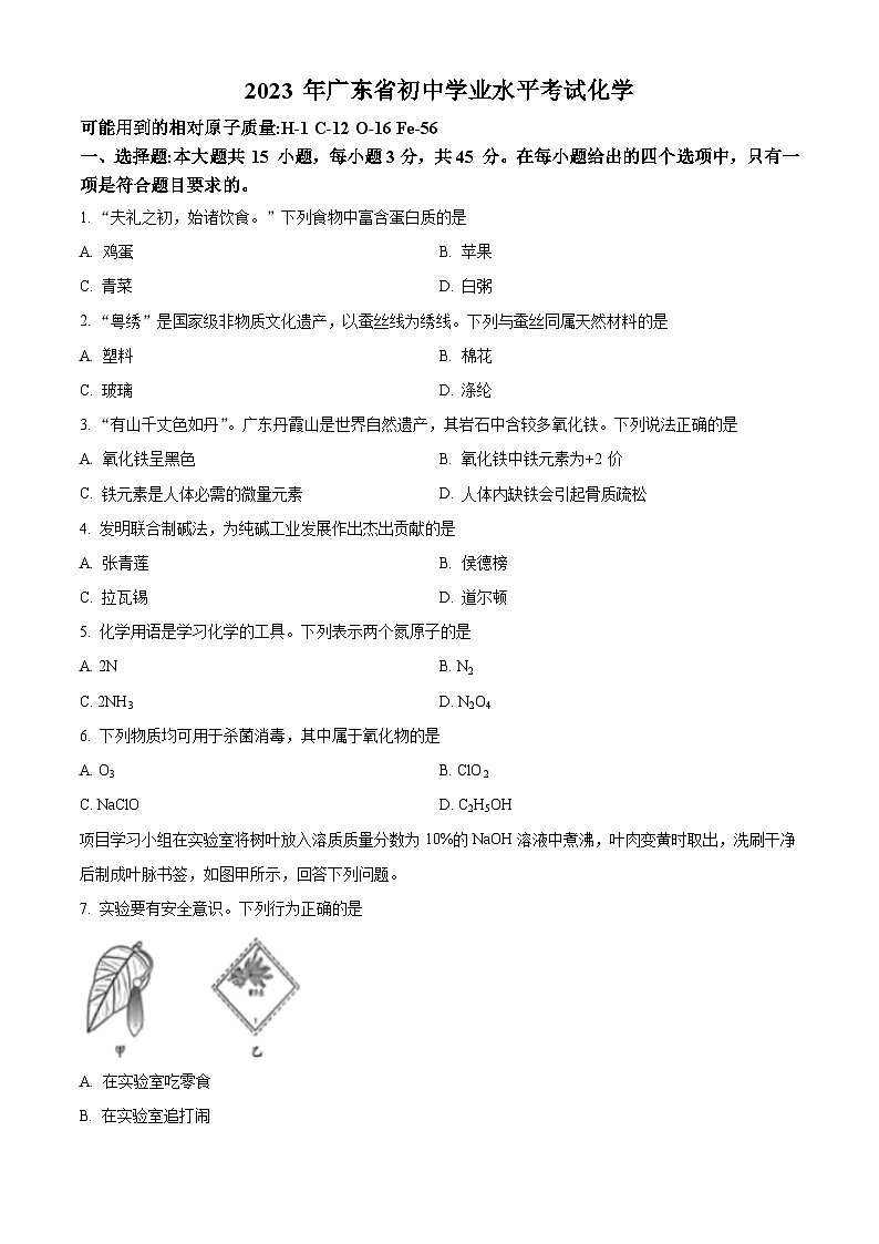 2023年广东省中考化学真题试卷(解析版)第1页