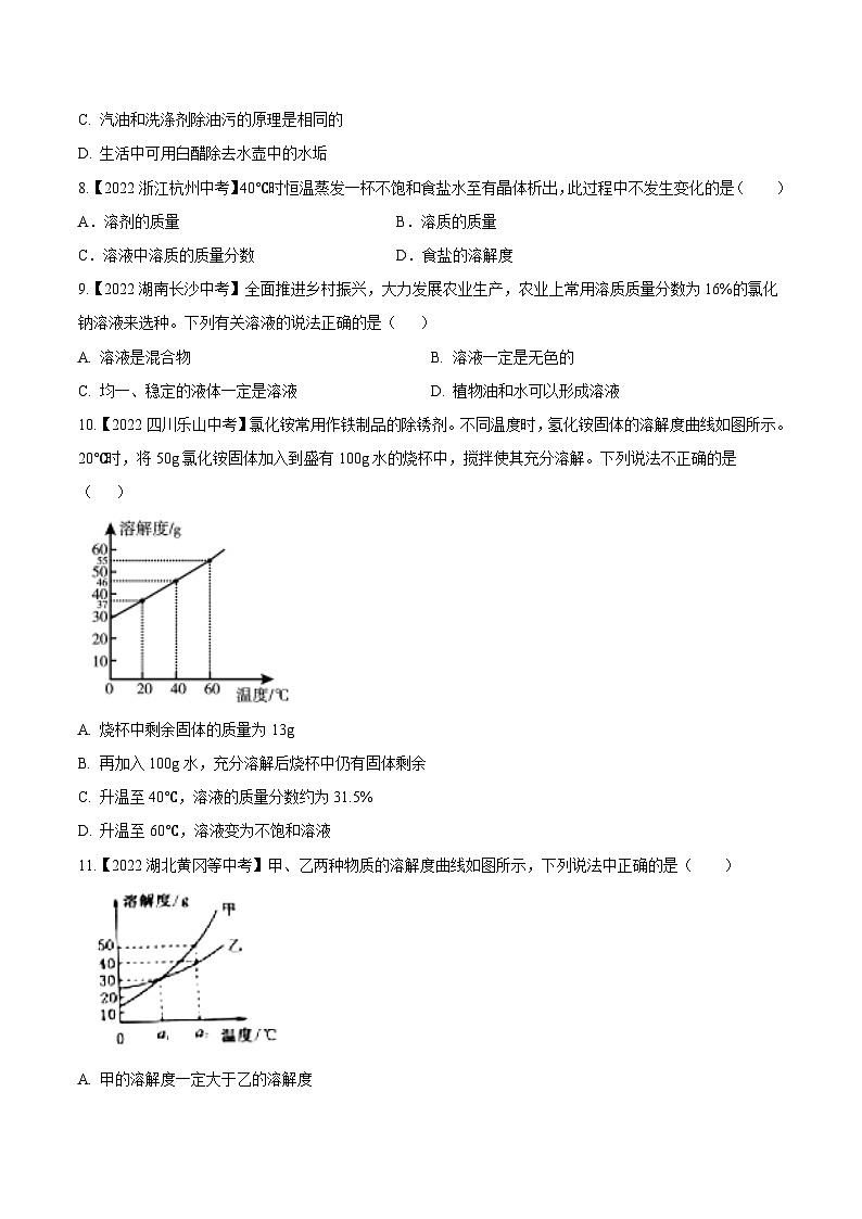 中考化学真题分项汇编(全国通用)(第02期)专题12溶液(原卷版+解析)第2页
