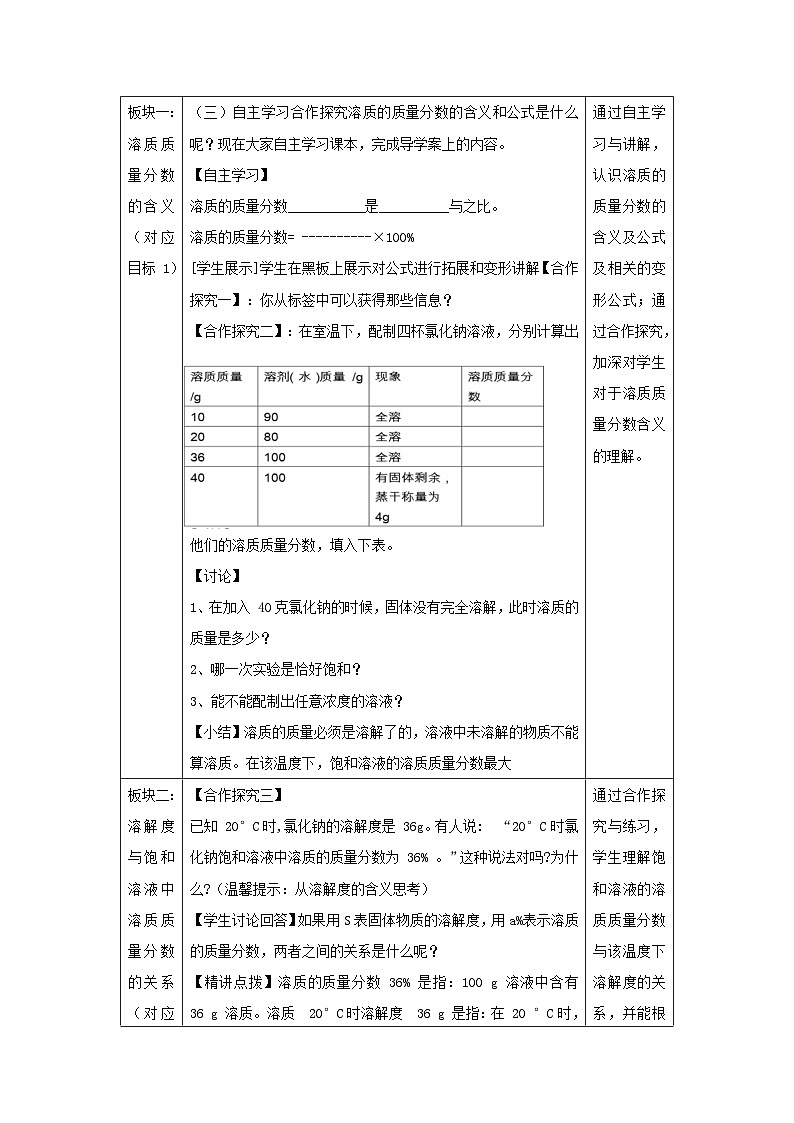 9.3溶液的浓度教学设计 九年级化学人教版下册03