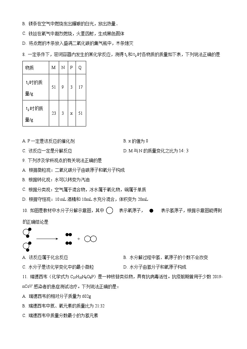 四川省南充市营山县营山中学校九年级上学期期中化学试题(原卷版)第2页