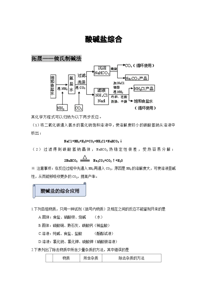 第十一单元酸碱盐的综合应用讲义  九年级化学人教版下册01