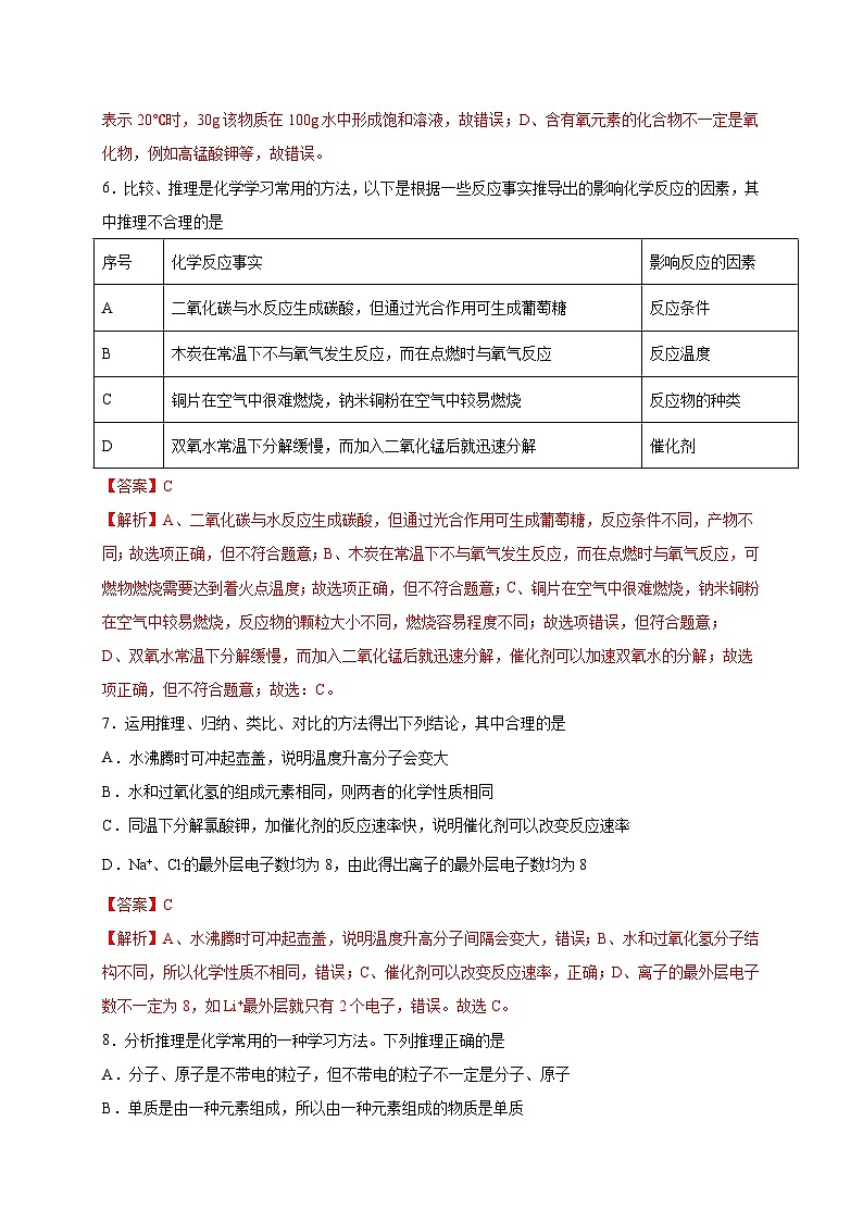 選擇專練04（概念全面辨析40題）-2022年中考化學常考點專題必殺集訓（人教版）（解析版）第3頁