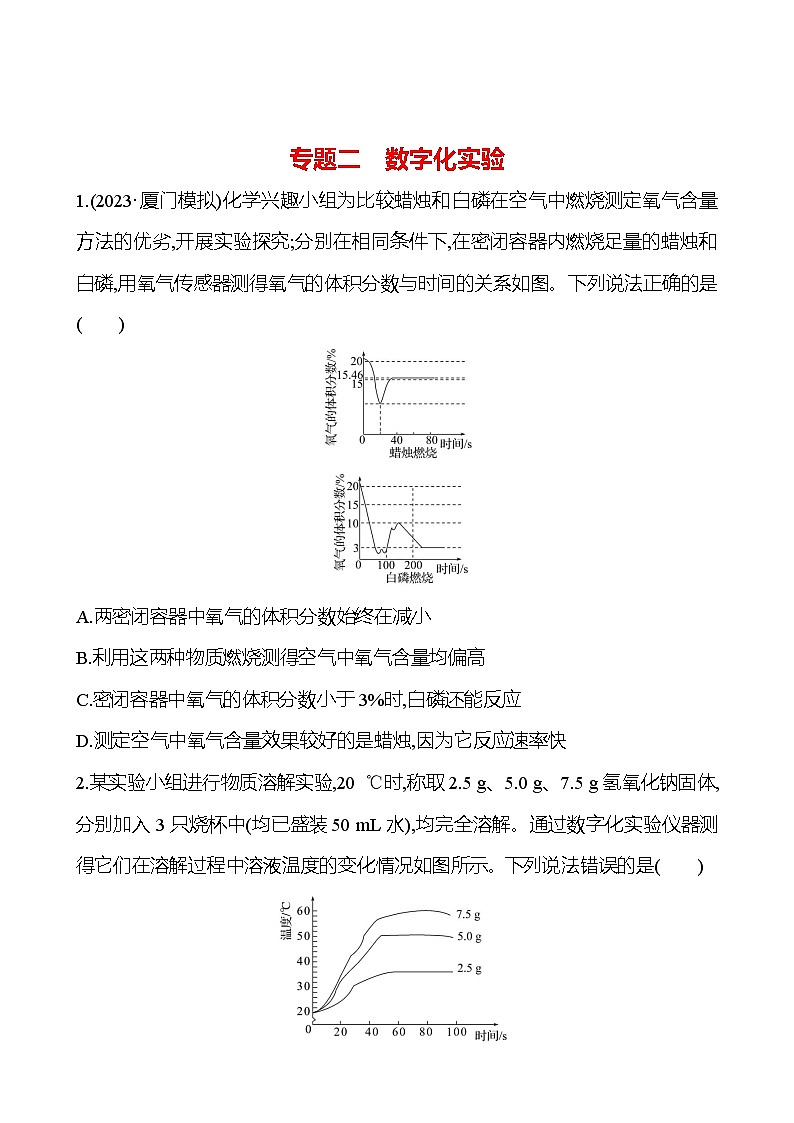 2023-2024 人教版化学 福建中考一轮复习 专题二 数字化实验 专题练习(学生版)第1页
