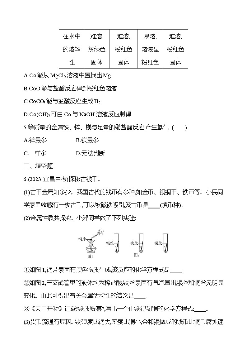 2023-2024 人教版化学 贵州中考一轮复习 板块一 第5讲 金属与金属材料 提高练习02