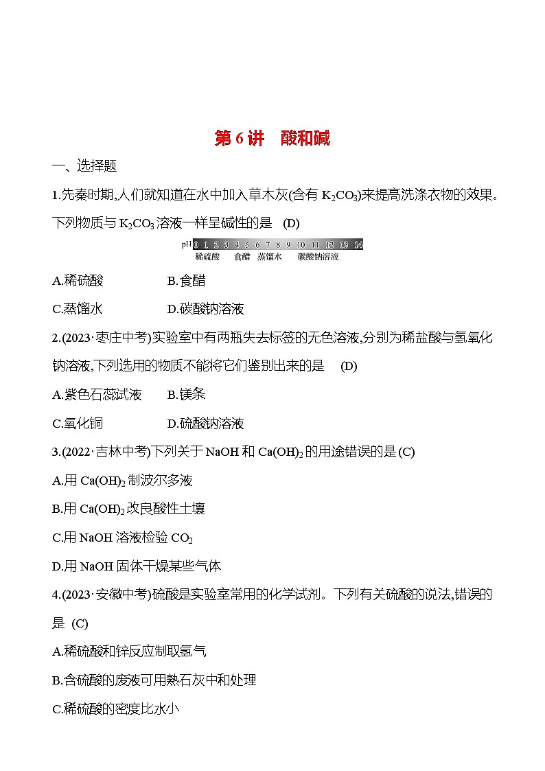 2023-2024 人教版化学 贵州中考一轮复习 板块一 第6讲 酸和碱 提高练习01