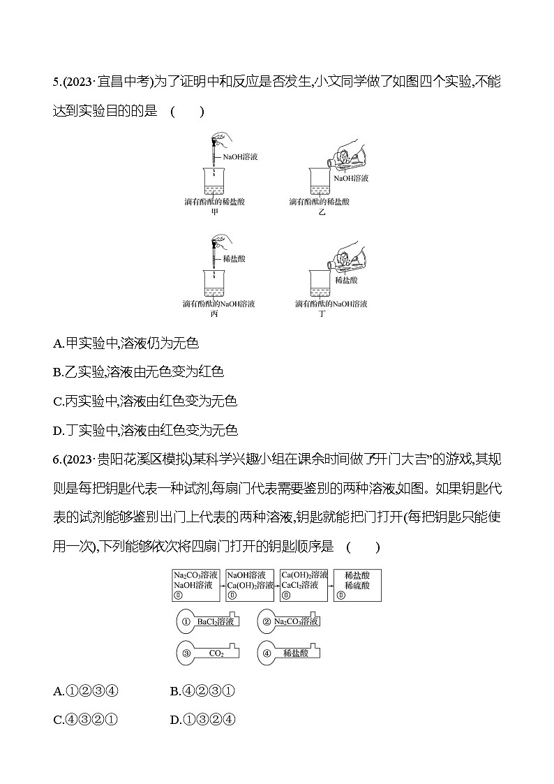 2023-2024 人教版化学 贵州中考一轮复习 板块一 第6讲 酸和碱 提高练习02