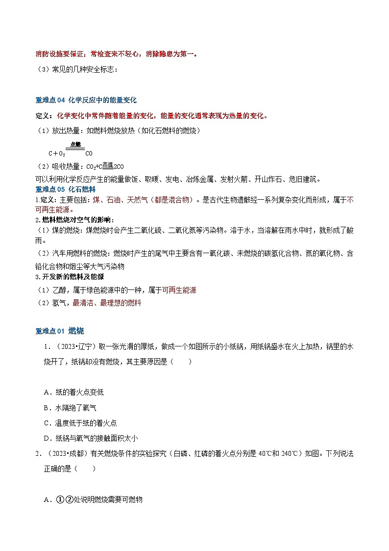 重难点05 燃烧 燃料 能源(原卷版)第2页