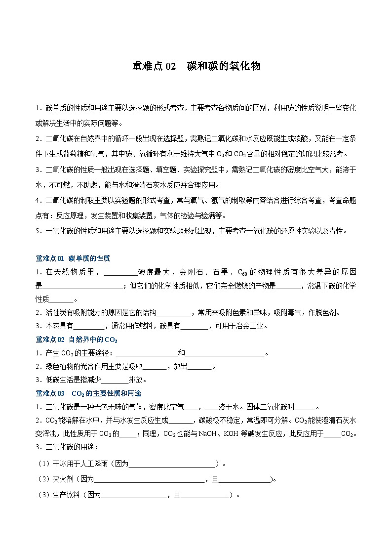 (江苏专用)2024年中考化学【热点·重点·难点】重难点02 碳和碳的氧化物专题训练.zip01