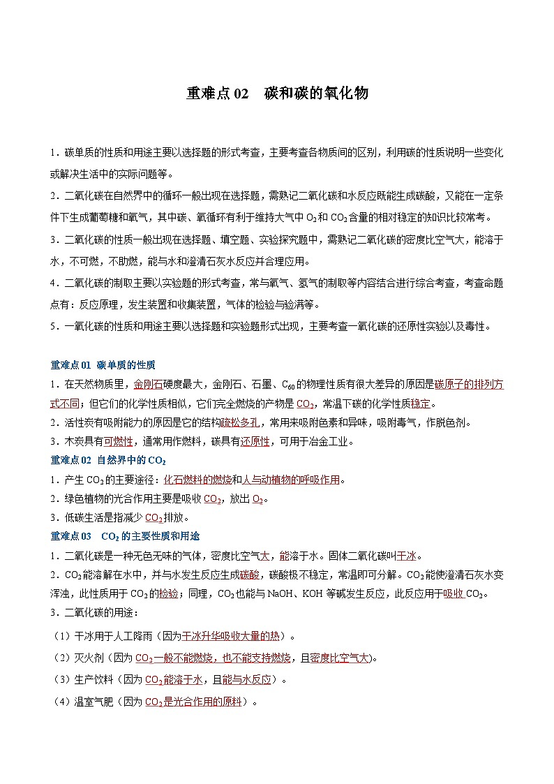 (江苏专用)2024年中考化学【热点·重点·难点】重难点02 碳和碳的氧化物专题训练.zip01