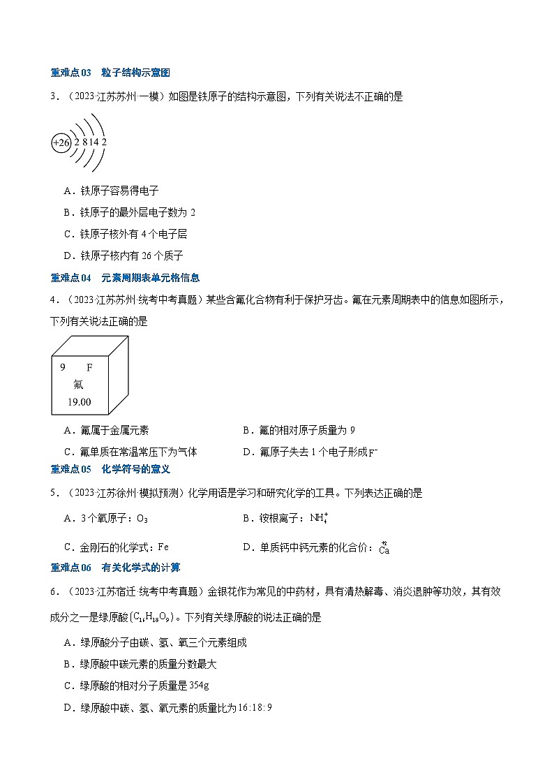 (江苏专用)2024年中考化学【热点·重点·难点】重难点03 物质构成的奥秘专题训练.zip03
