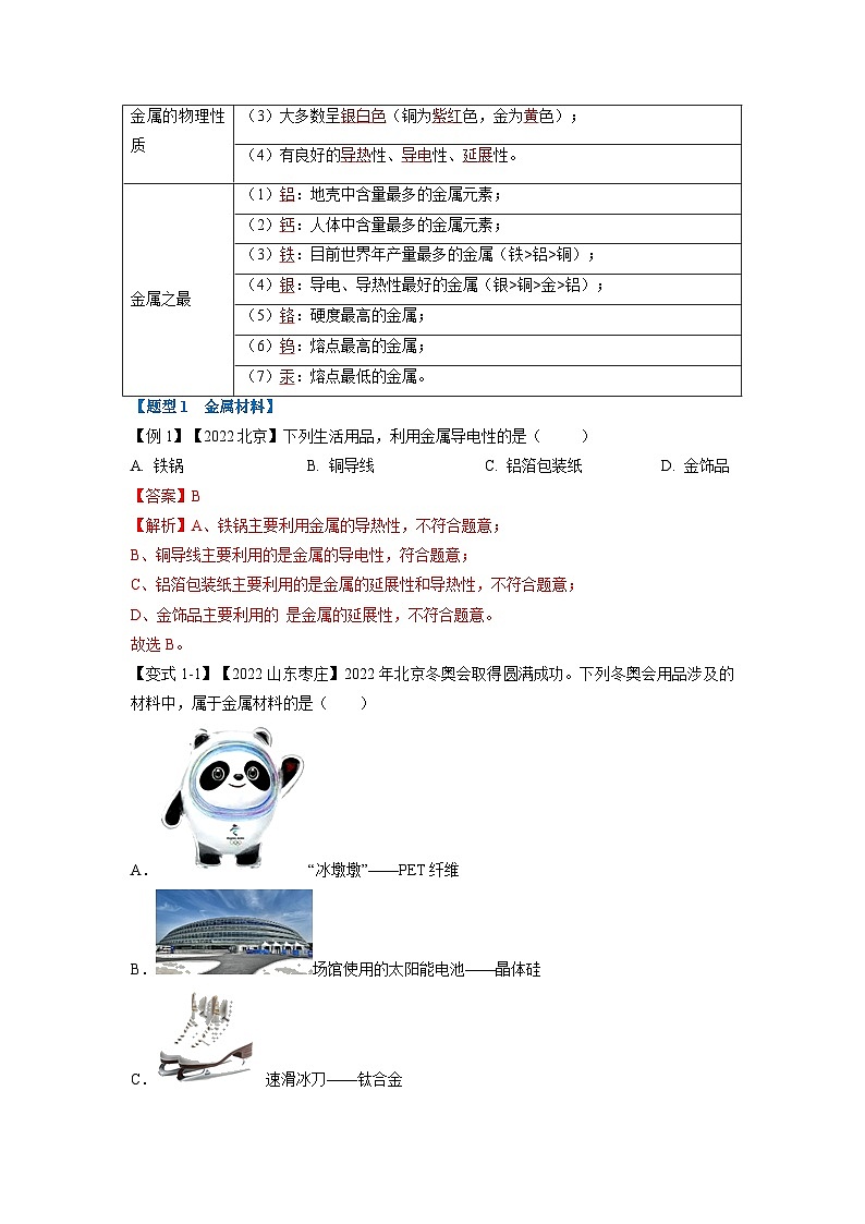 专题07 金属及金属材料的利用(题型精讲)-2022-2023学年中考化学一轮复习举一反三系列(解析版)第2页