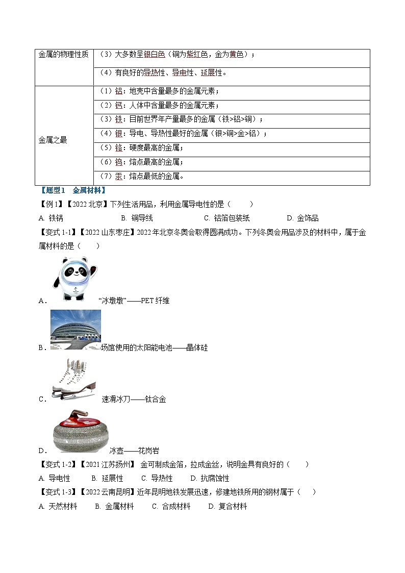 专题07 金属及金属材料的利用(题型精讲)-2022-2023学年中考化学一轮复习举一反三系列(原卷版)第2页