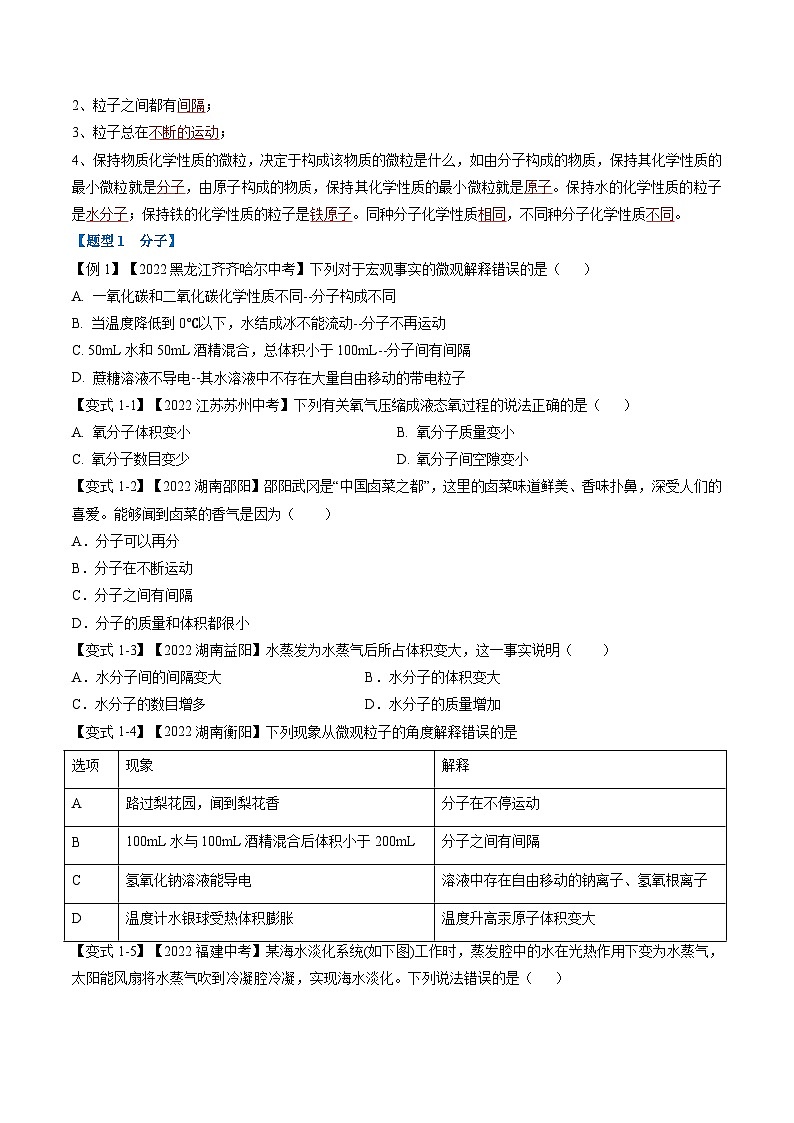 专题11 构成物质的微粒(题型精讲)-2022-2023学年中考化学一轮复习举一反三系列(原卷版)第2页