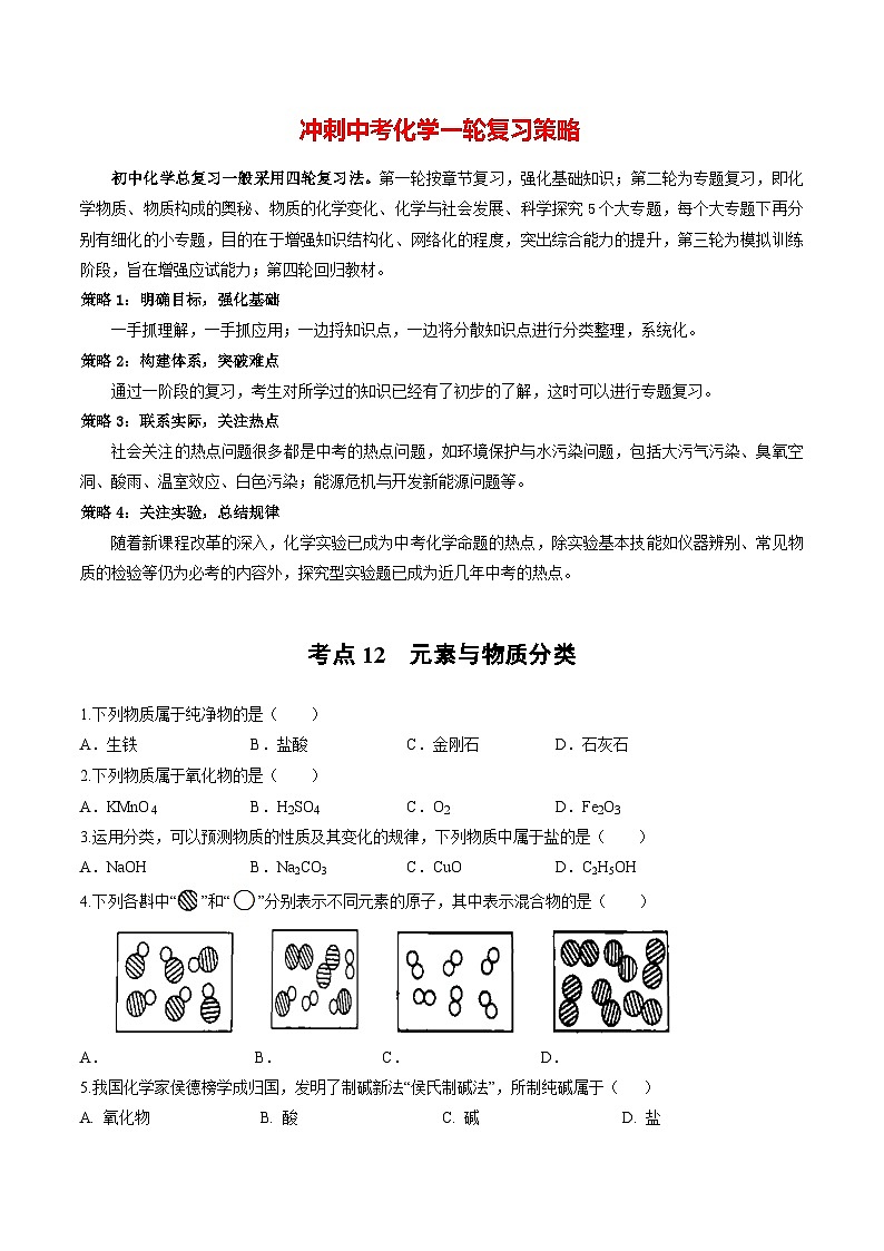 专题12 元素与物质分类(提分精练)-2022-2023学年中考化学一轮复习举一反三系列(原卷版)第1页