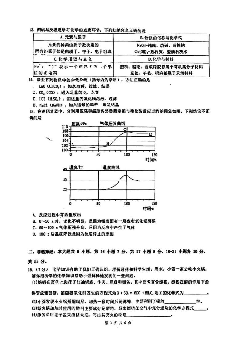 2024年广东省珠海市第八中学校中考一模质量检测化学试卷03