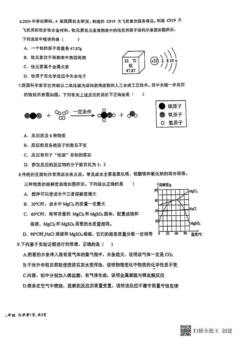 2024年广东省深圳市南山外国语学校集团中考一模化学试题第2页