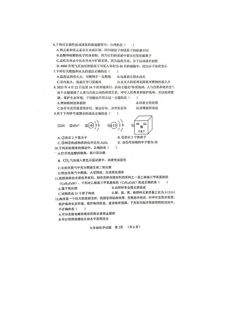 山东省聊城市东阿县2023-2024学年九年级上学期1月期末化学试题02