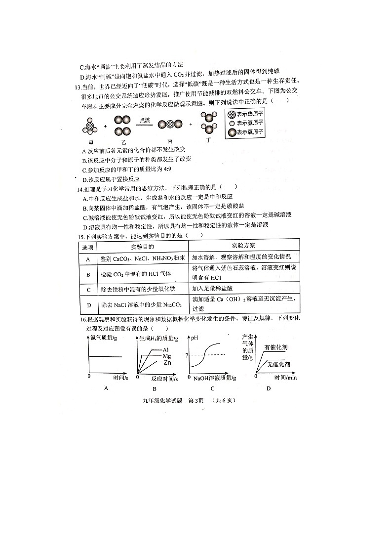 山东省聊城市东阿县2023-2024学年九年级上学期1月期末化学试题03