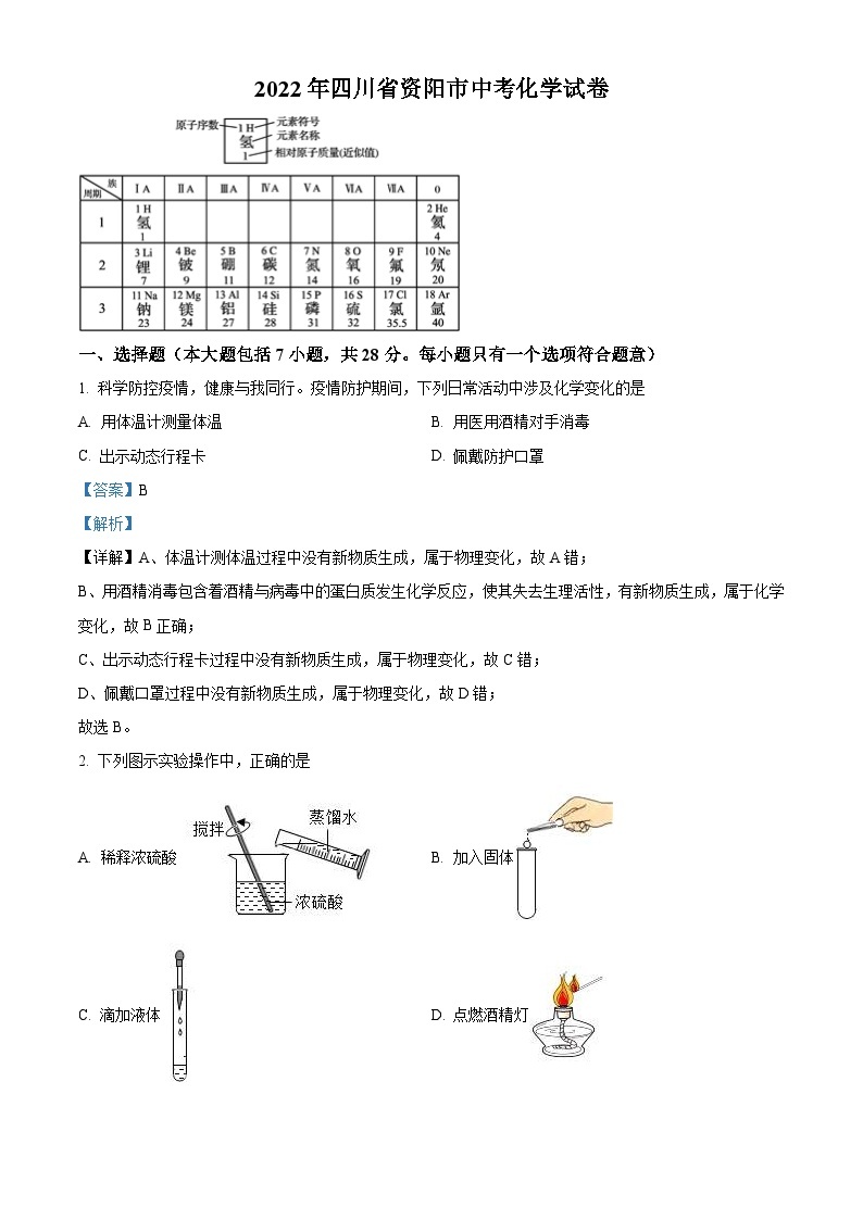 2022年四川省资阳市中考化学真题（含解析）01