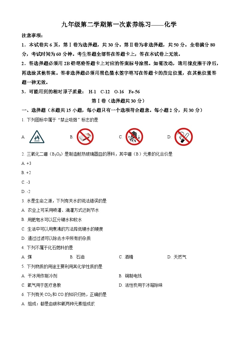 江苏省南京市竹山中学2023-2024学年九年级下学期下学期3月月考化学试题（原卷版+解析版）01