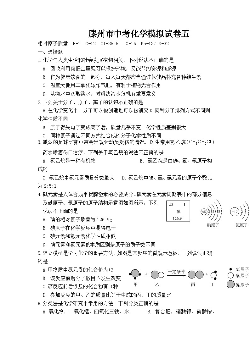 2024年山东省枣庄市滕州市中考模拟化学试卷5第1页