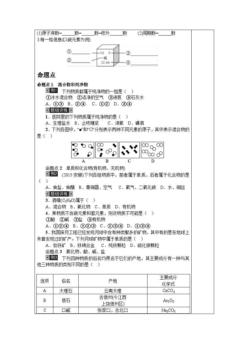 中考化学九年级一轮复习教案 物质的组成与分类第3页