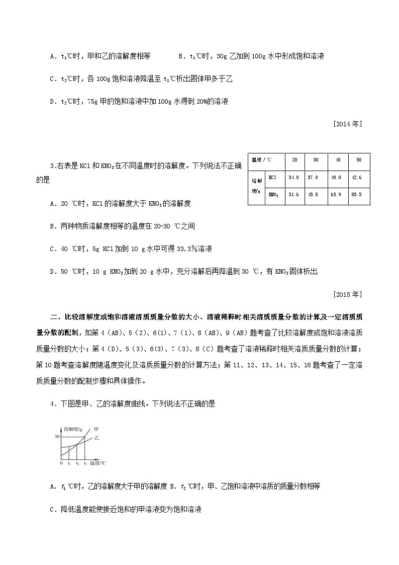 中考化学一轮复习考点提分练习专题1.2.2 溶液(含答案)第2页