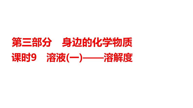 2024年广东省中考化学一轮知识点梳理复习课时9:溶液(一)——溶解度课件PPT第1页