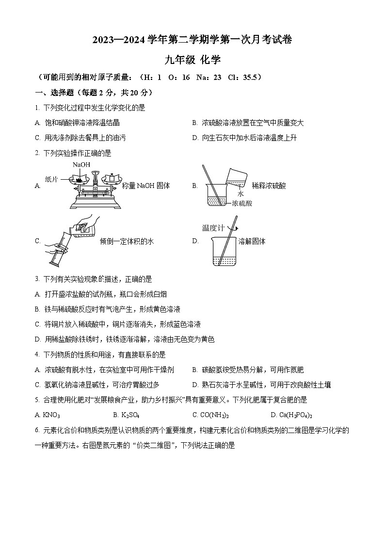 2024年甘肃省武威市凉州区第十中学中考一模化学试题(原卷版+解析版)01