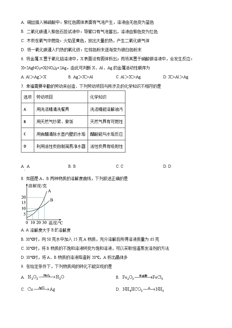 江苏省连云港市和安中学2023-2024学年九年级下学期4月月考化学试题(原卷版)第2页
